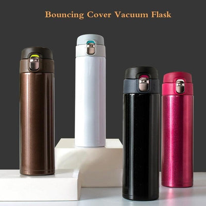 500ML Stainless Steel Bouncing Cover Vacuum Flask Thermos Cup Coffee Tea Milk Bottle vacuum flask 500ml Stainless Steel Water Bottle Leak-Proof Bounce Cover Home Office Water Bottle - Tree of Life