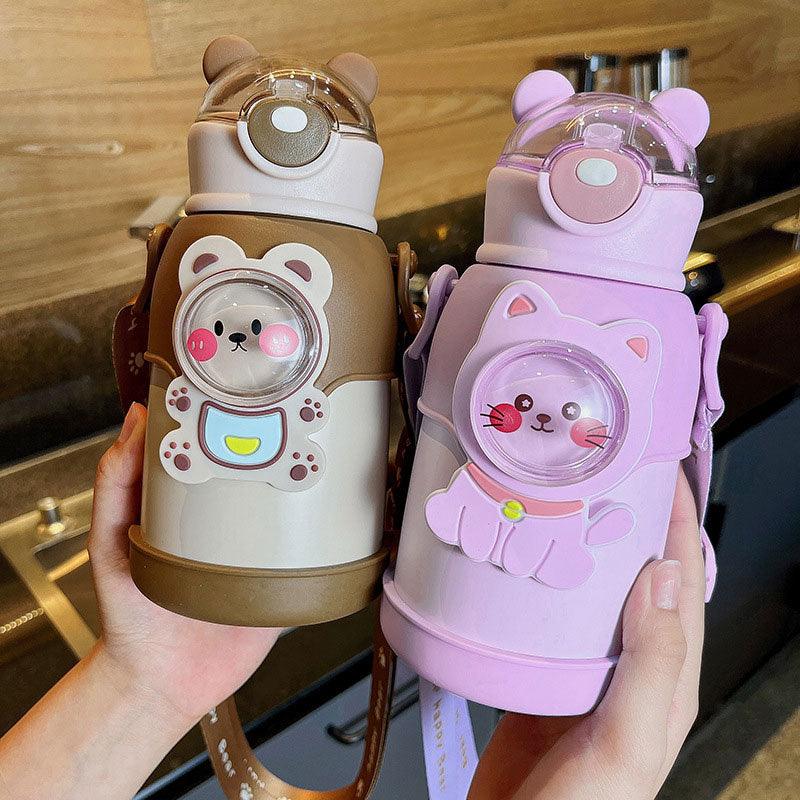 500ml Stainless Steel Thermal Water Bottle for Children Cute Cartoon Thermos Mug with Straw Leak-Proof Insulated Cup Drinkware Water Bottle for Girls Cute Water Bottles with Straw Portable Leakproof Bear Water Bottle with Adjustable Strap - Tree of Life