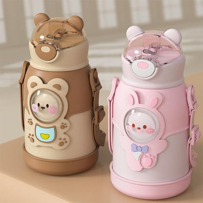 500ml Stainless Steel Thermal Water Bottle for Children Cute Cartoon Thermos Mug with Straw Leak-Proof Insulated Cup Drinkware Water Bottle for Girls Cute Water Bottles with Straw Portable Leakproof Bear Water Bottle with Adjustable Strap - Tree of Life