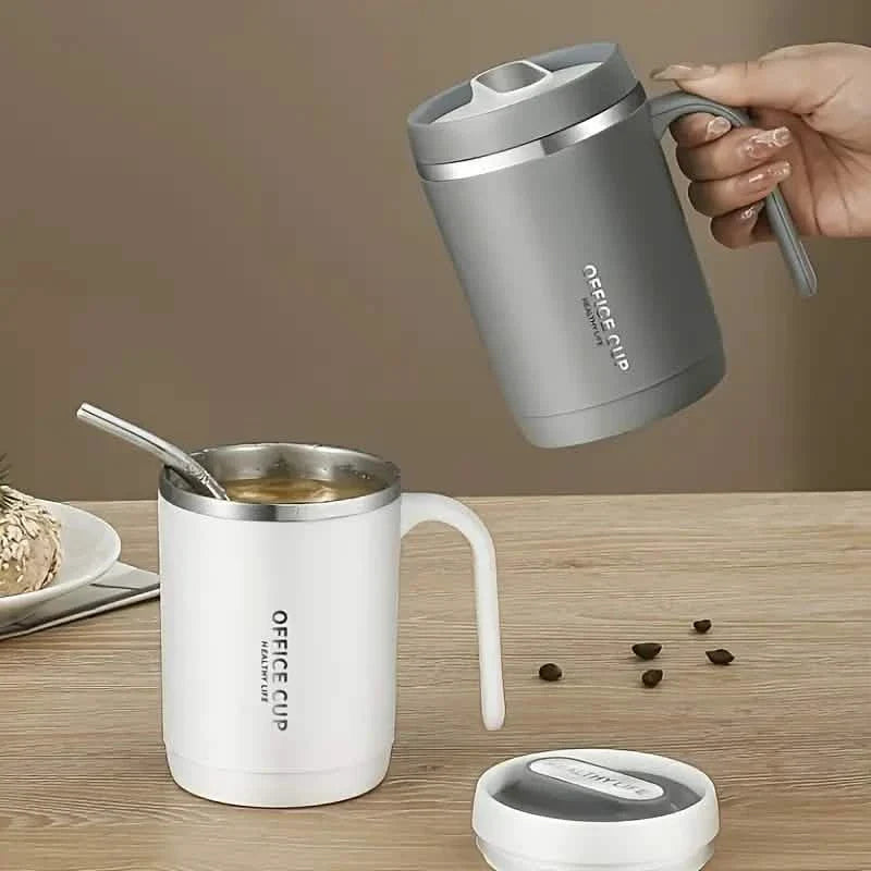 500ml Water Cup with Cover Sealing Silicone Ring Double-layer Leak-proof Drink Water Handle Stainless Coffee Insulated Cup - Tree of Life