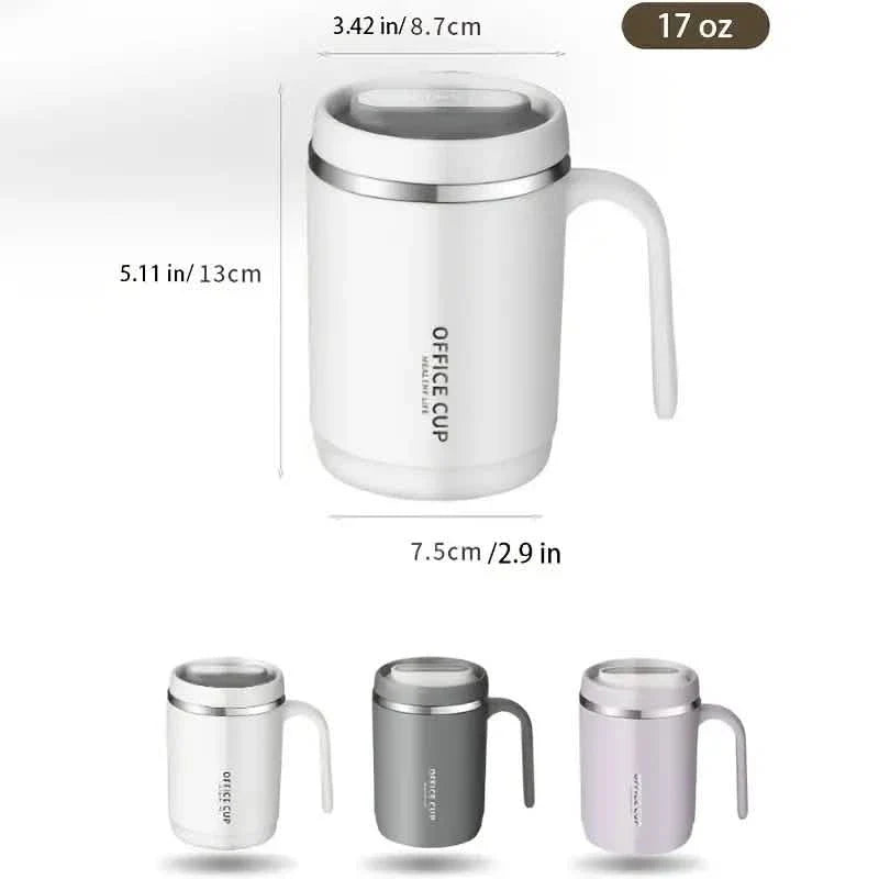 500ml Water Cup with Cover Sealing Silicone Ring Double-layer Leak-proof Drink Water Handle Stainless Coffee Insulated Cup - Tree of Life
