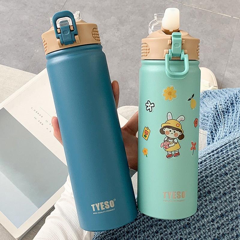 530ml/750ml Thermos Mug with Straw Stainless Steel Thermal Insulation Straight Cup Thermal Water Bottle Thermos Water Bottle - Tree of Life