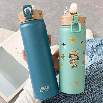 530ml/750ml Thermos Mug with Straw Stainless Steel Thermal Insulation Straight Cup Thermal Water Bottle Thermos Water Bottle - Tree of Life