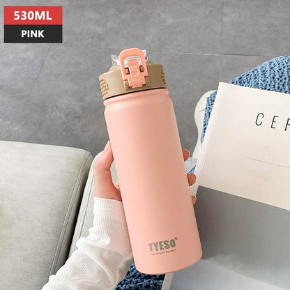 530ml/750ml Thermos Mug with Straw Stainless Steel Thermal Insulation Straight Cup Thermal Water Bottle Thermos Water Bottle - Tree of Life