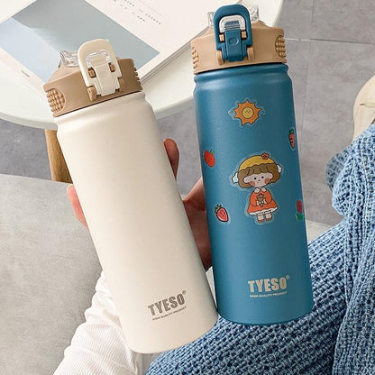 530ml/750ml Thermos Mug with Straw Stainless Steel Thermal Insulation Straight Cup Thermal Water Bottle Thermos Water Bottle - Tree of Life