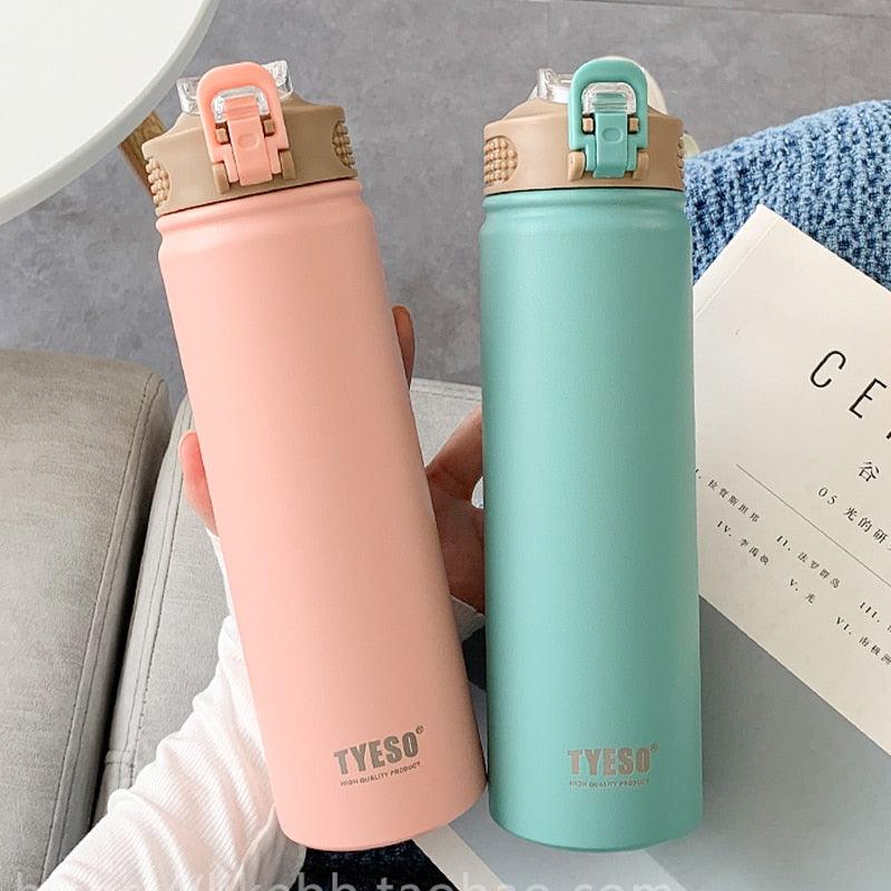 530ml/750ml Thermos Mug with Straw Stainless Steel Thermal Insulation Straight Cup Thermal Water Bottle Thermos Water Bottle - Tree of Life