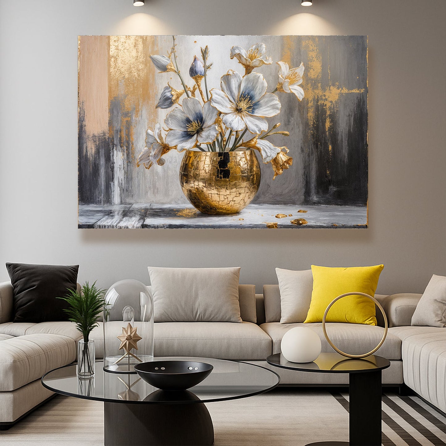Magnolia Bloom in Gold Abstract Wall Art - Tree of Life