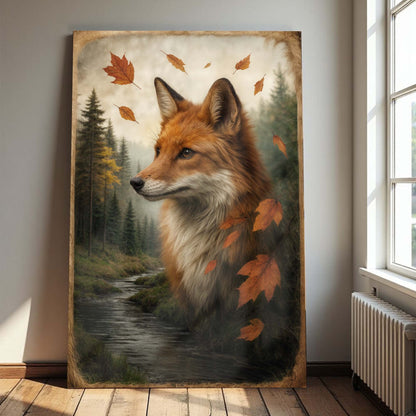 Autumn Fox Double Exposure Wall Art - Tree of Life