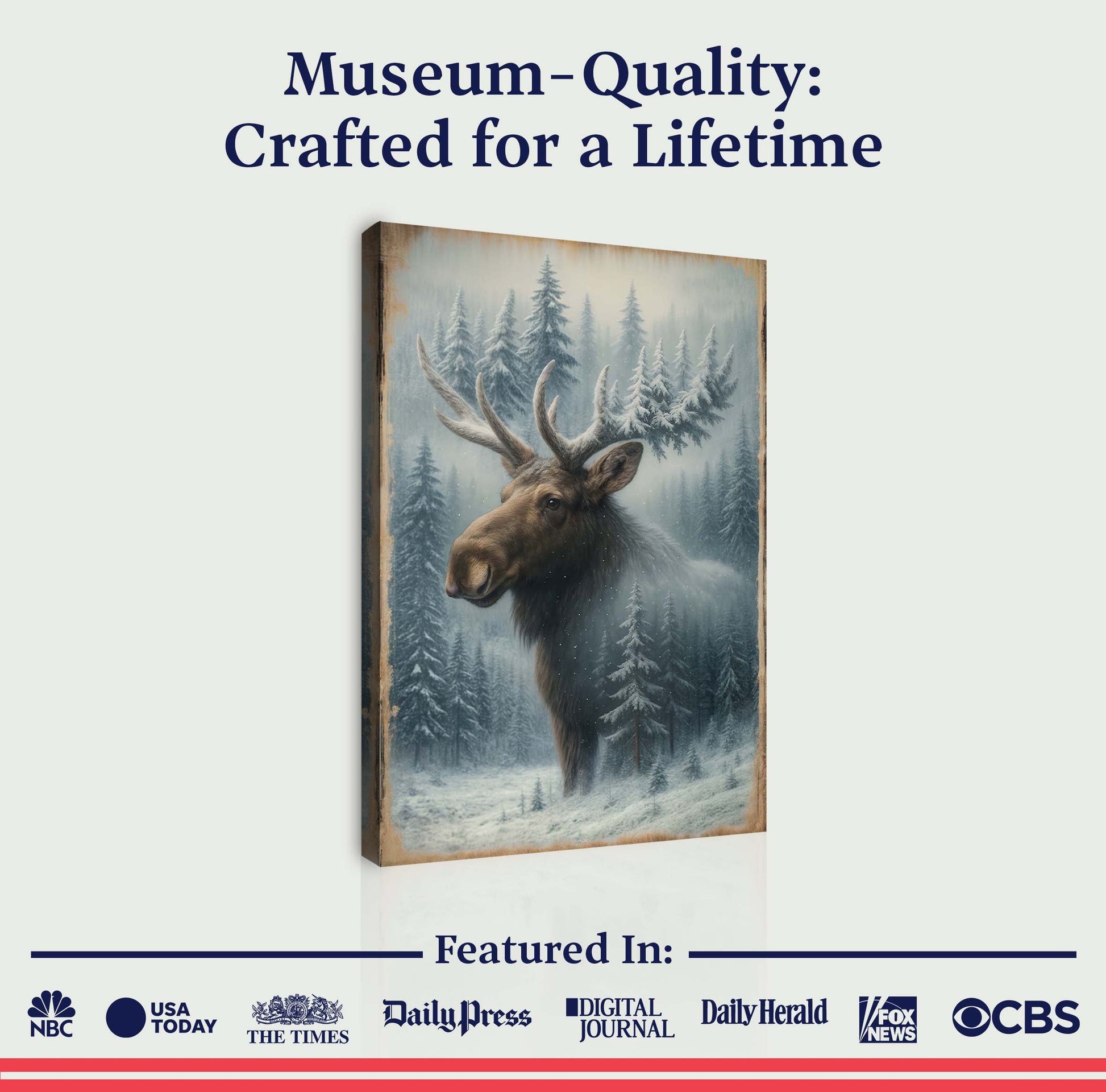 Snowy Forest Moose Double Exposure Wall Art - Tree of Life