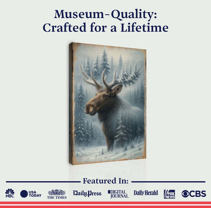 Snowy Forest Moose Double Exposure Wall Art - Tree of Life