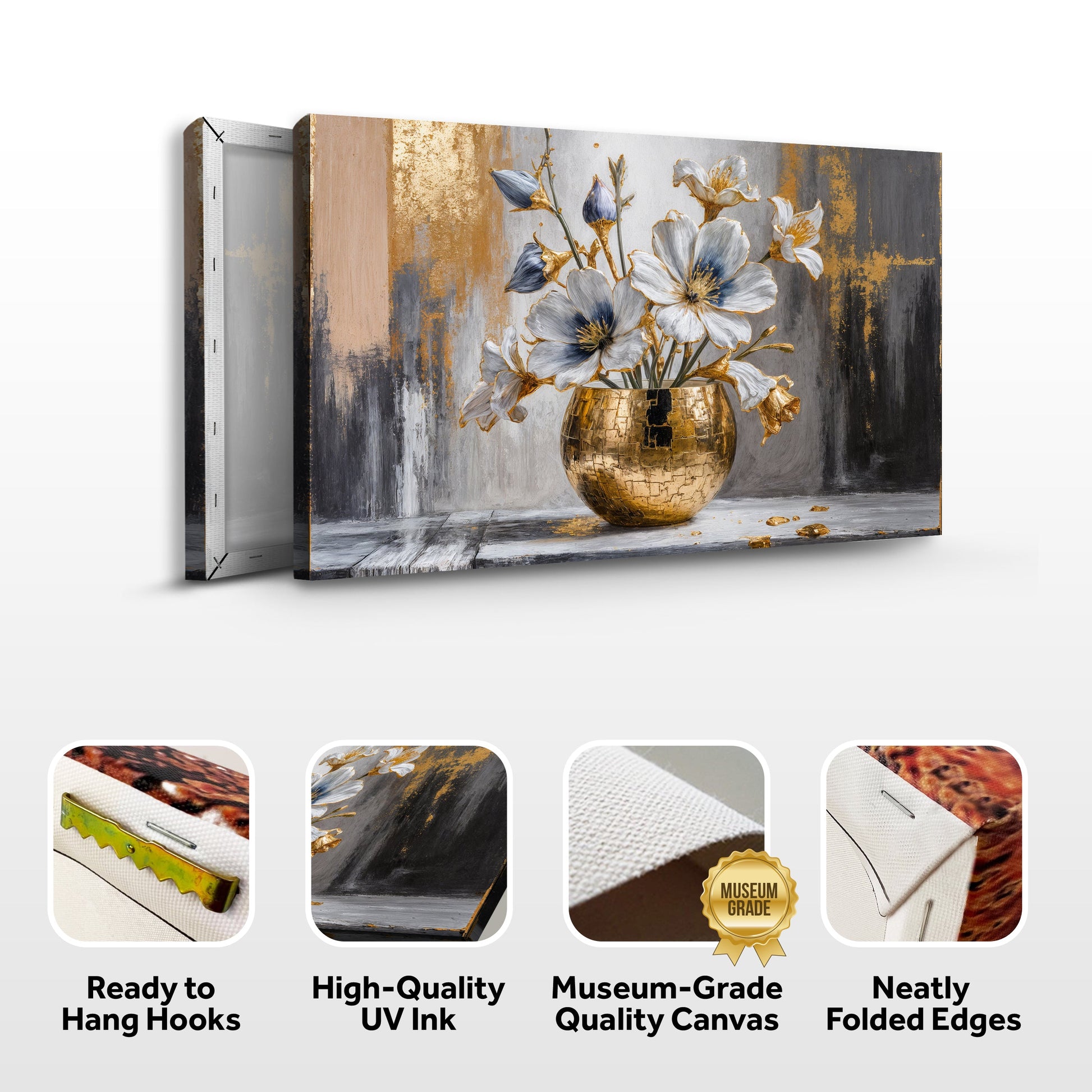 Magnolia Bloom in Gold Abstract Wall Art - Tree of Life