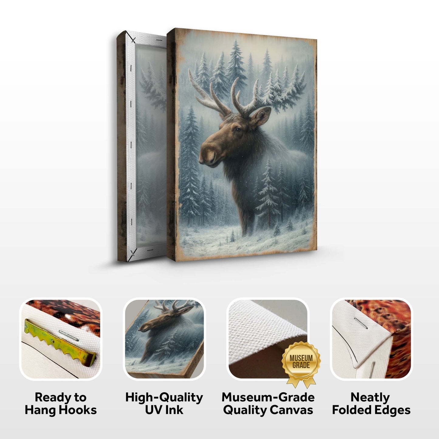 Snowy Forest Moose Double Exposure Wall Art - Tree of Life
