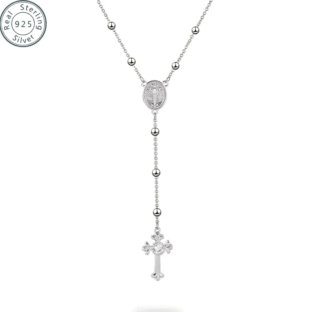 Italian 925 Sterling Silver or 18K Gold Plated Rosary Bead Cross Necklace Chain for Women men - Tree of Life