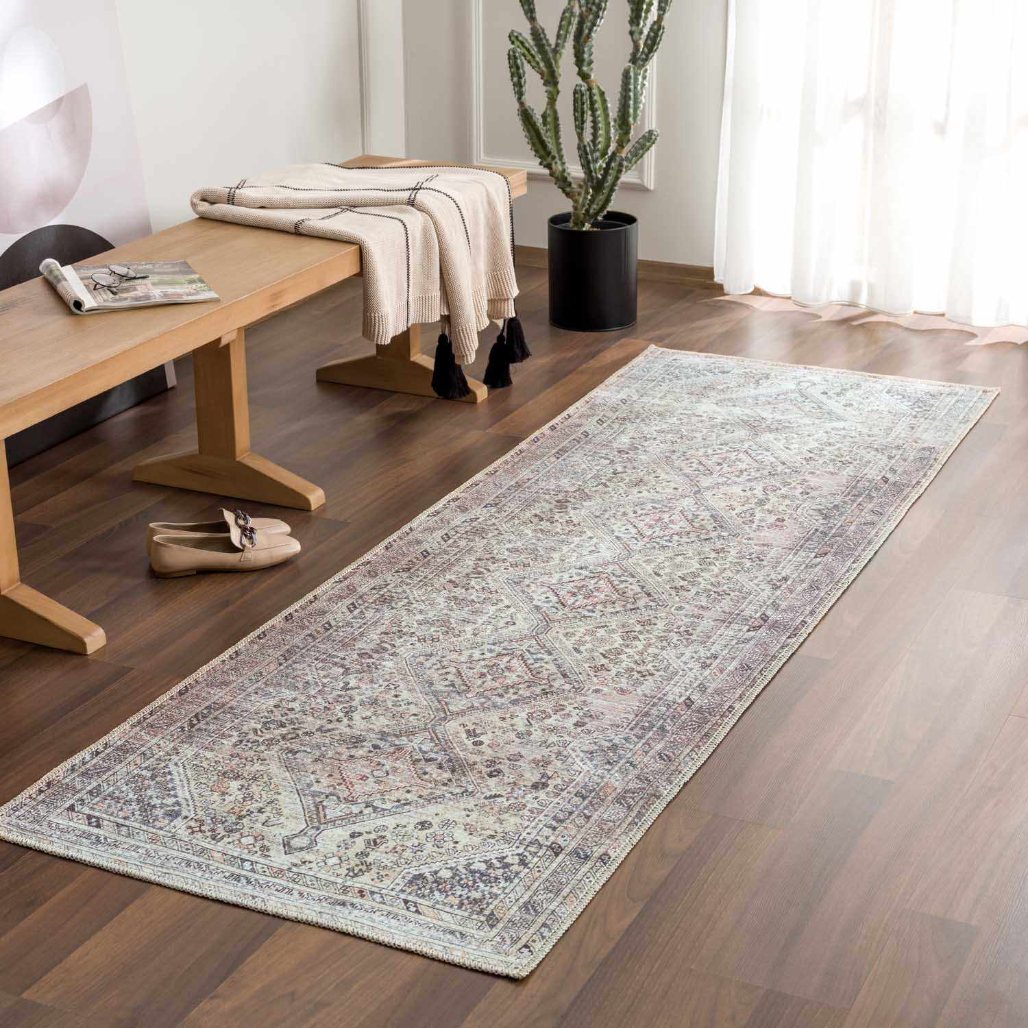 Barny Tan Washable Area Rug - Tree of Life