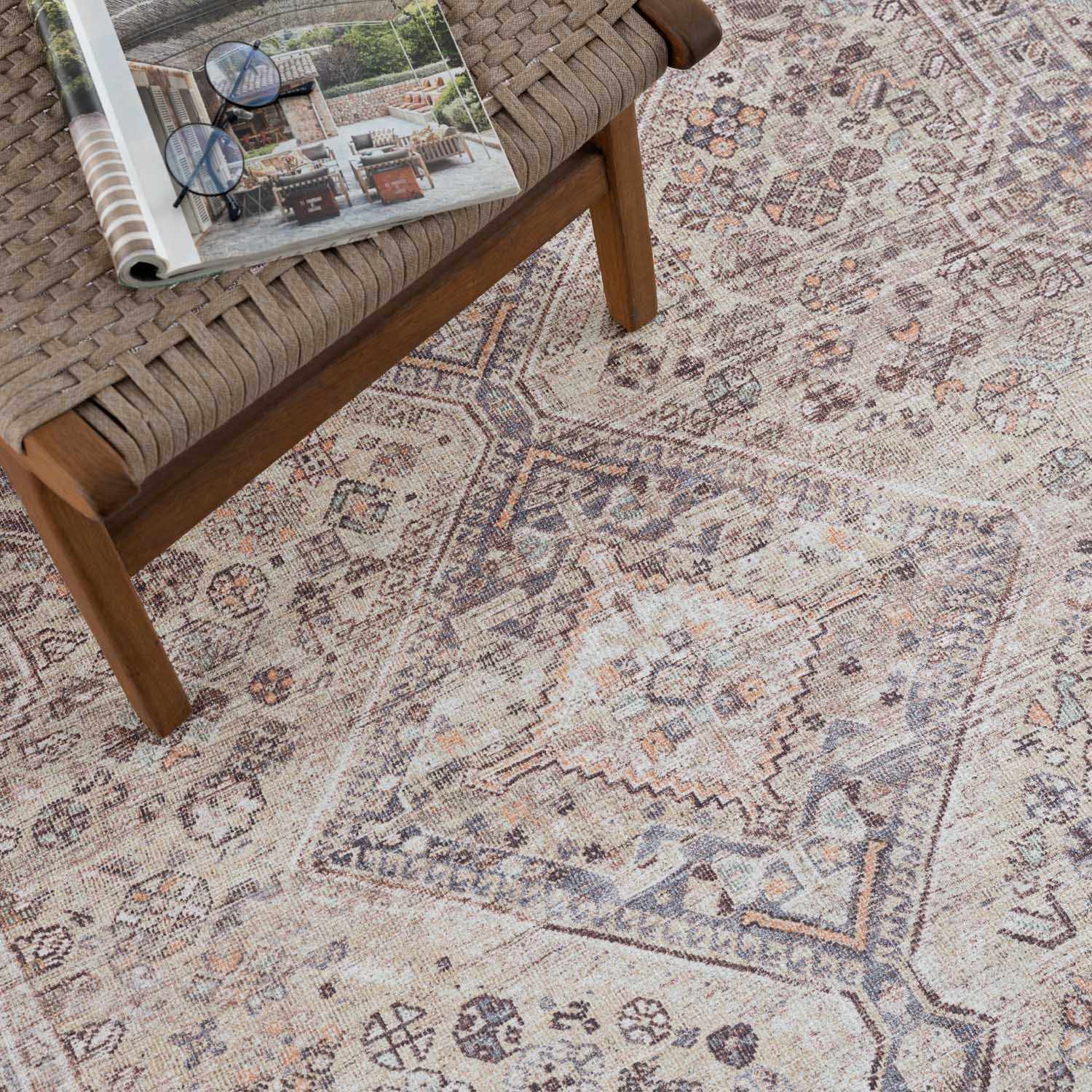 Barny Tan Washable Area Rug - Tree of Life