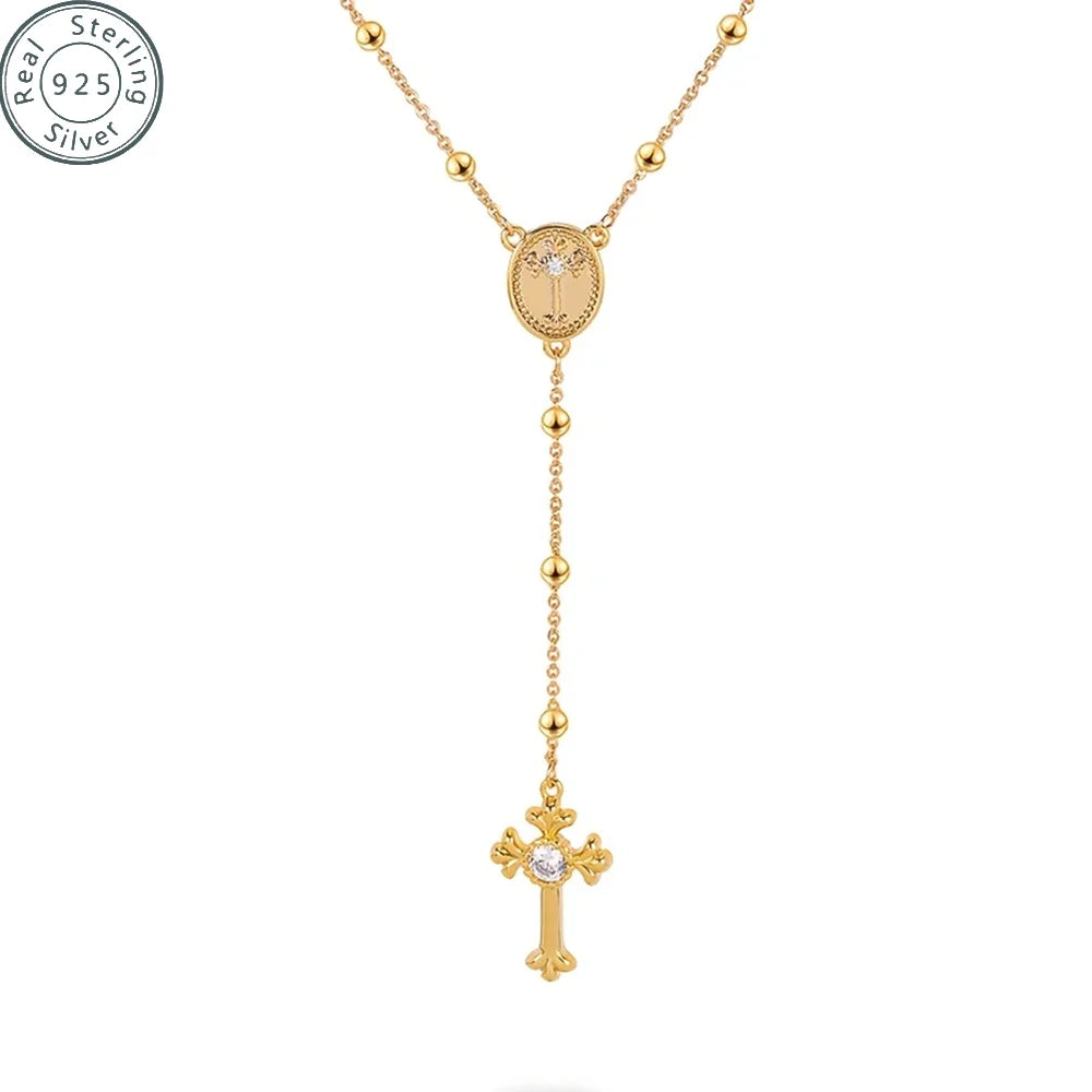 Italian 925 Sterling Silver or 18K Gold Plated Rosary Bead Cross Necklace Chain for Women men - Tree of Life