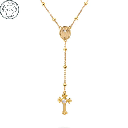 Italian 925 Sterling Silver or 18K Gold Plated Rosary Bead Cross Necklace Chain for Women men - Tree of Life