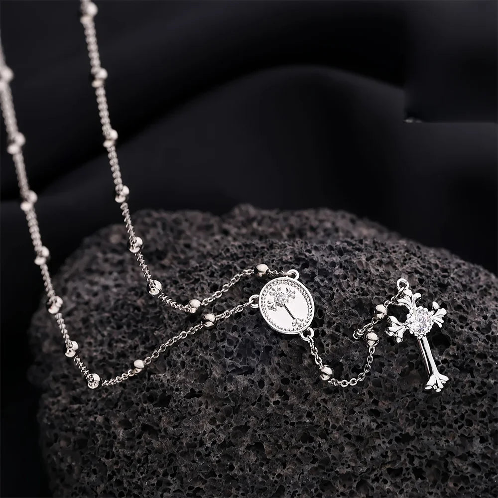 Italian 925 Sterling Silver or 18K Gold Plated Rosary Bead Cross Necklace Chain for Women men - Tree of Life