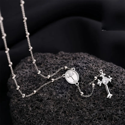 Italian 925 Sterling Silver or 18K Gold Plated Rosary Bead Cross Necklace Chain for Women men - Tree of Life