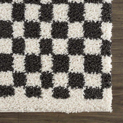 Kieu Black & White Checkered Shag Rug - Tree of Life