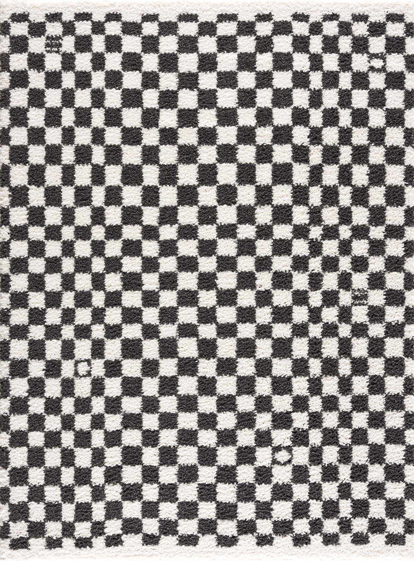 Kieu Black & White Checkered Shag Rug - Tree of Life