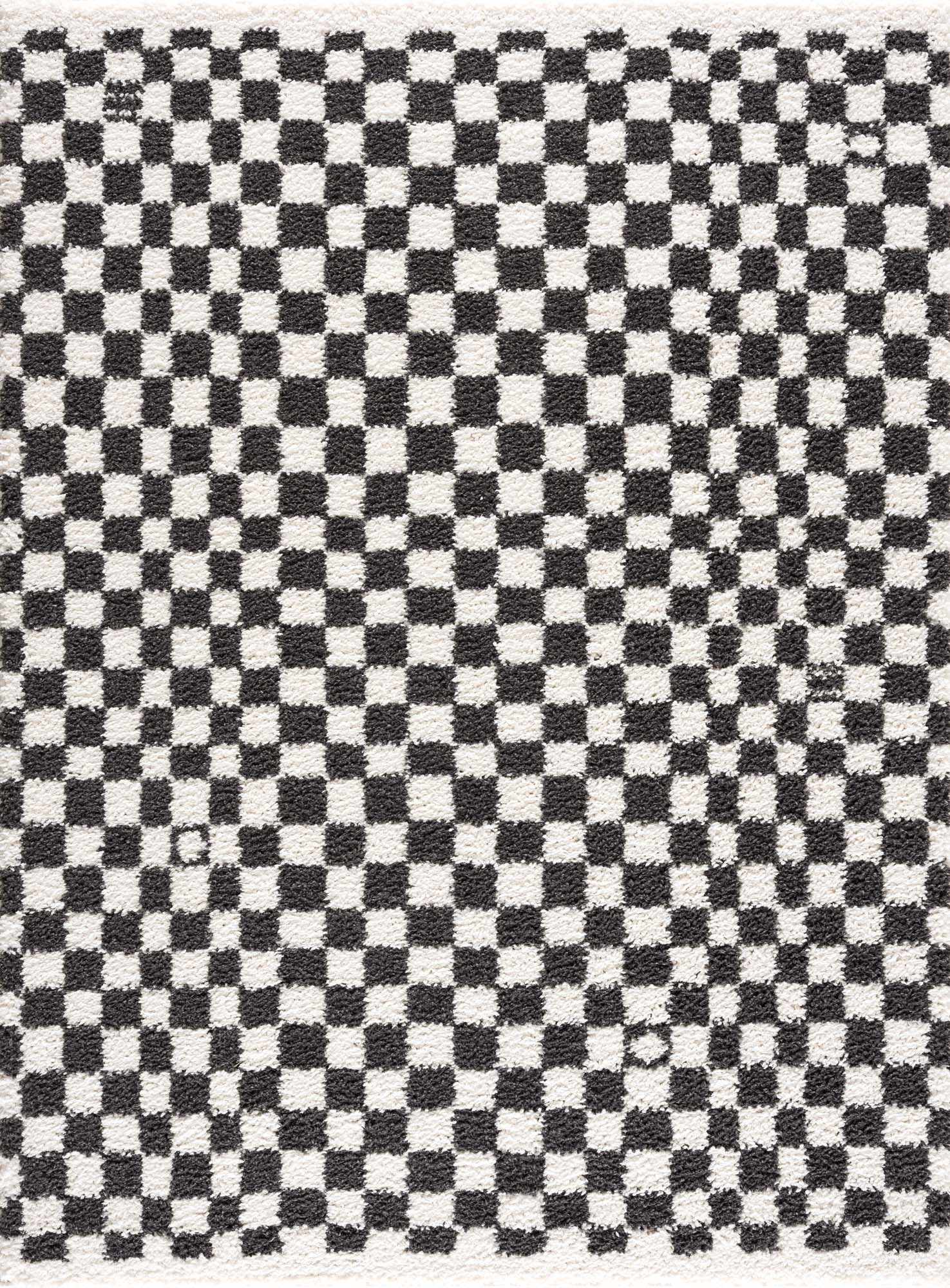 Kieu Black & White Checkered Shag Rug - Tree of Life