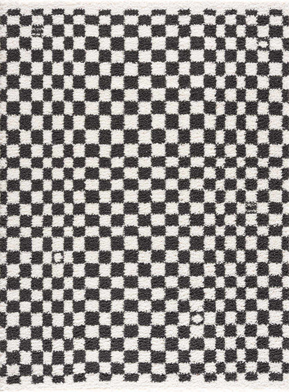 Kieu Black & White Checkered Shag Rug - Tree of Life