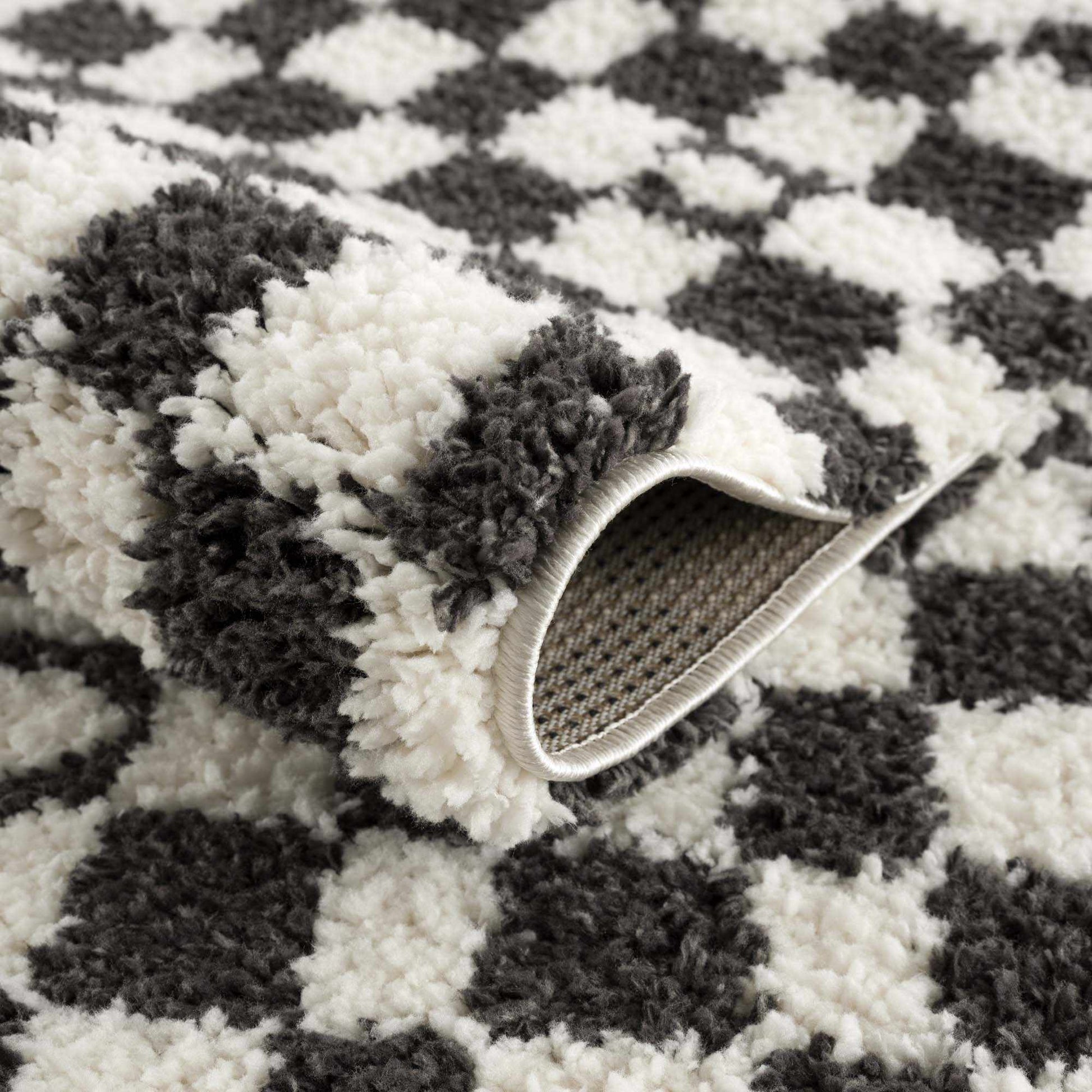 Kieu Black & White Checkered Shag Rug - Tree of Life