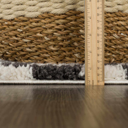 Kieu Black & White Checkered Shag Rug - Tree of Life