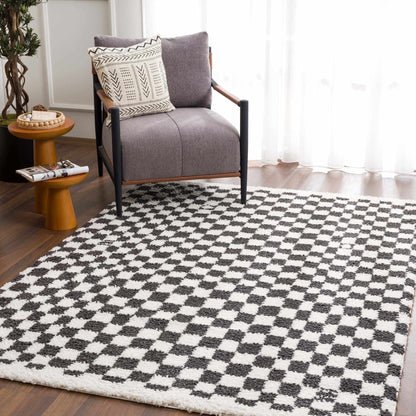 Kieu Black & White Checkered Shag Rug - Tree of Life