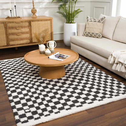 Kieu Black & White Checkered Shag Rug - Tree of Life