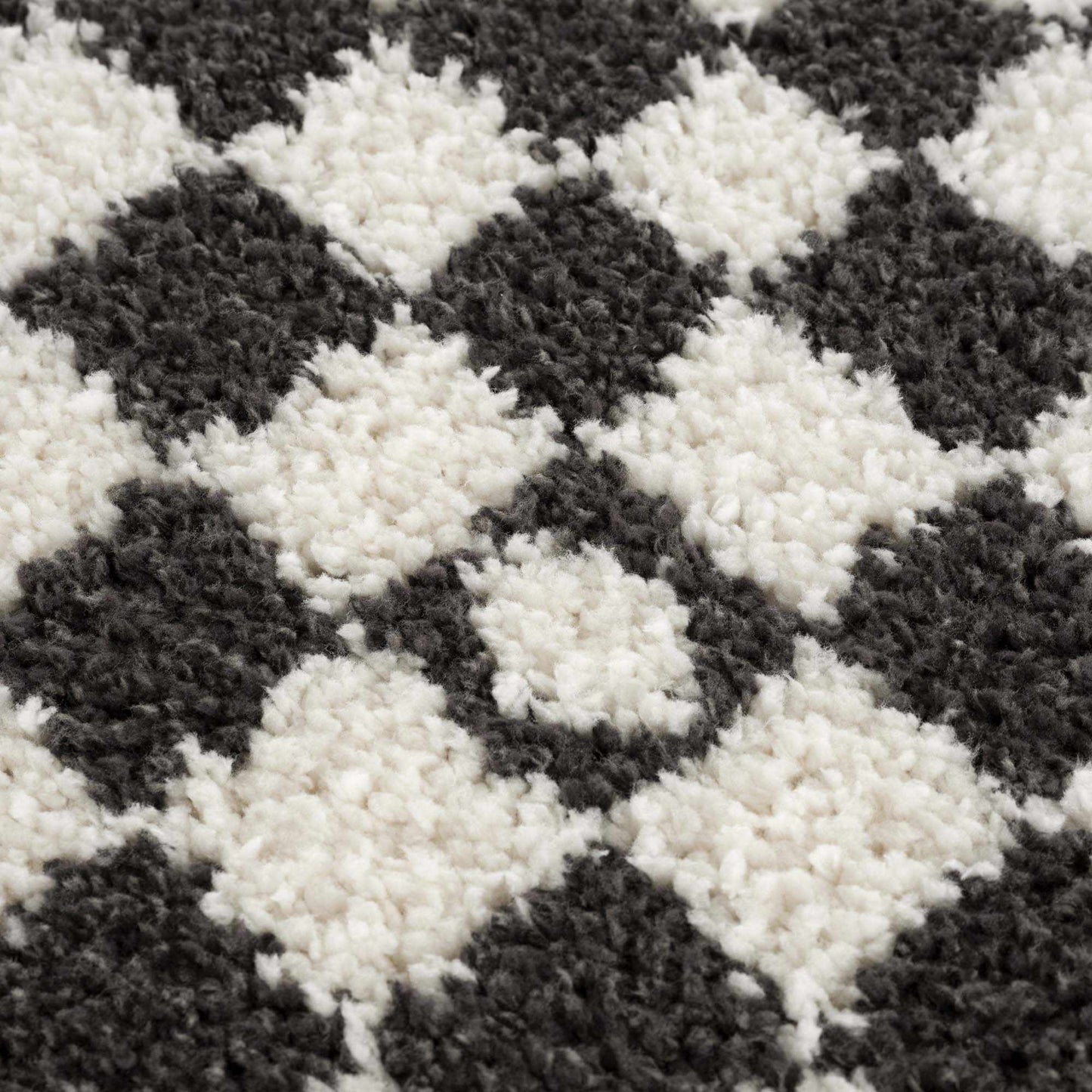 Kieu Black & White Checkered Shag Rug - Tree of Life
