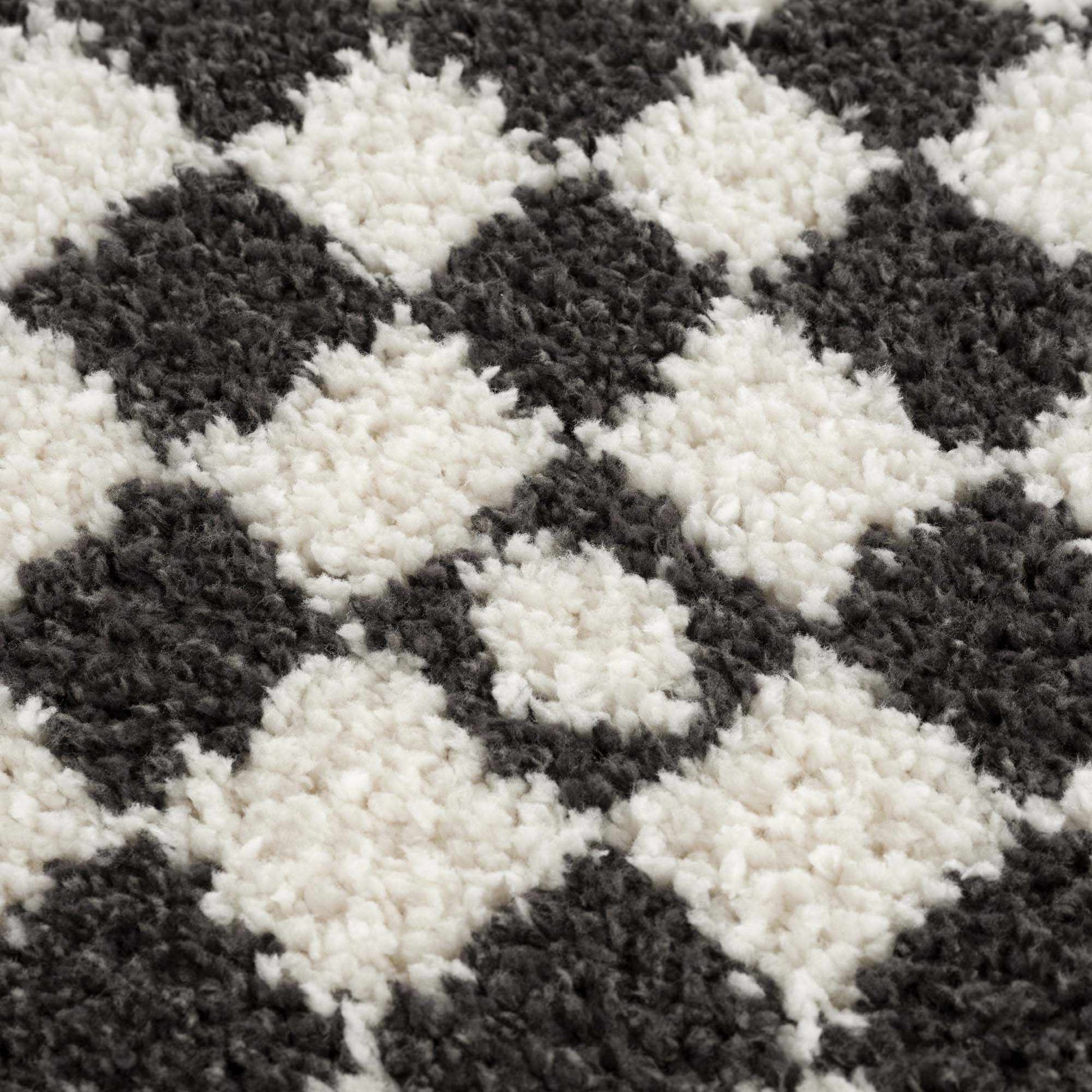 Kieu Black & White Checkered Shag Rug - Tree of Life