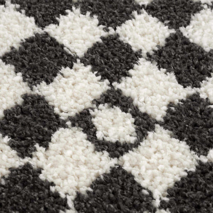 Kieu Black & White Checkered Shag Rug - Tree of Life