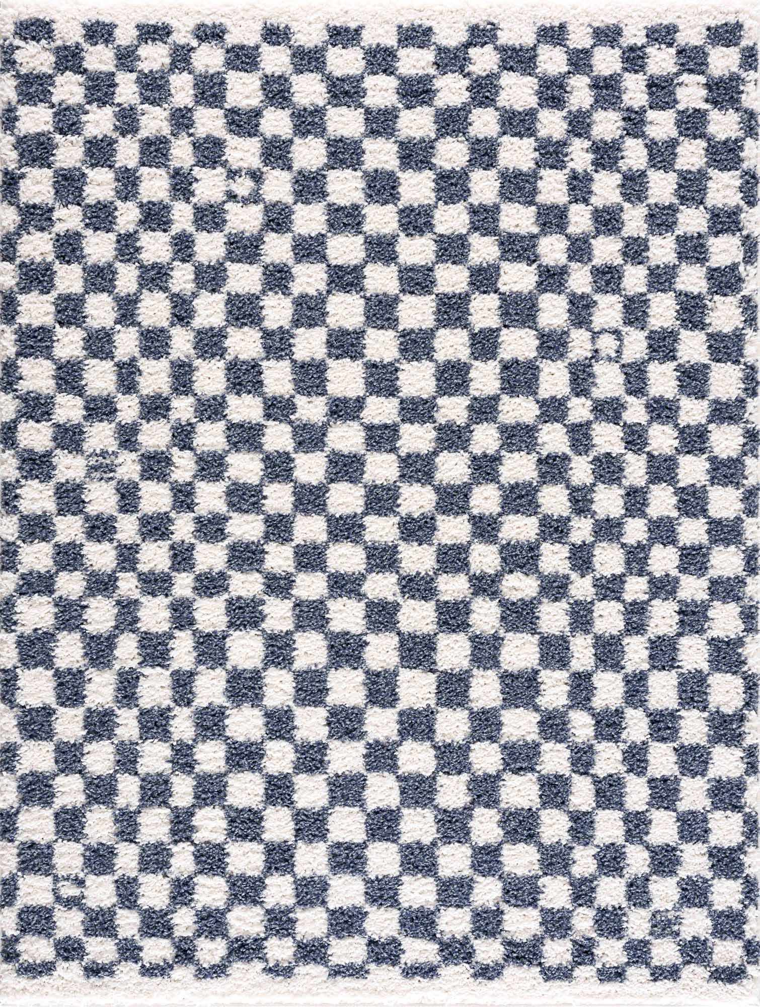 Kieu Blue & White Checkered Area Rug - Tree of Life