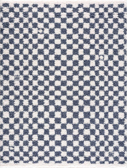 Kieu Blue & White Checkered Area Rug - Tree of Life