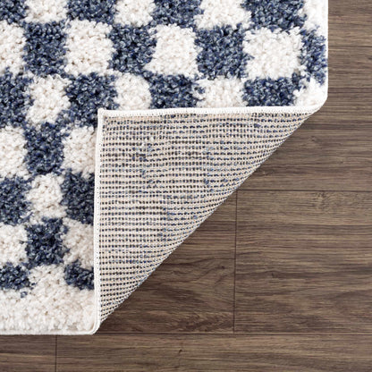 Kieu Blue & White Checkered Area Rug - Tree of Life