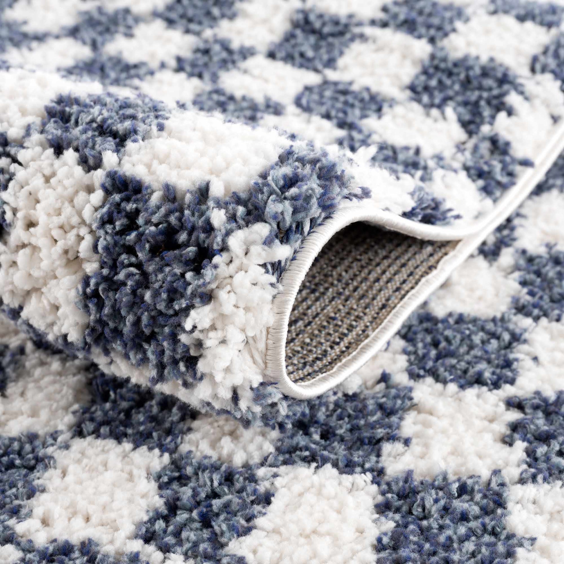 Kieu Blue & White Checkered Area Rug - Tree of Life