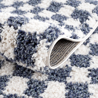 Kieu Blue & White Checkered Area Rug - Tree of Life