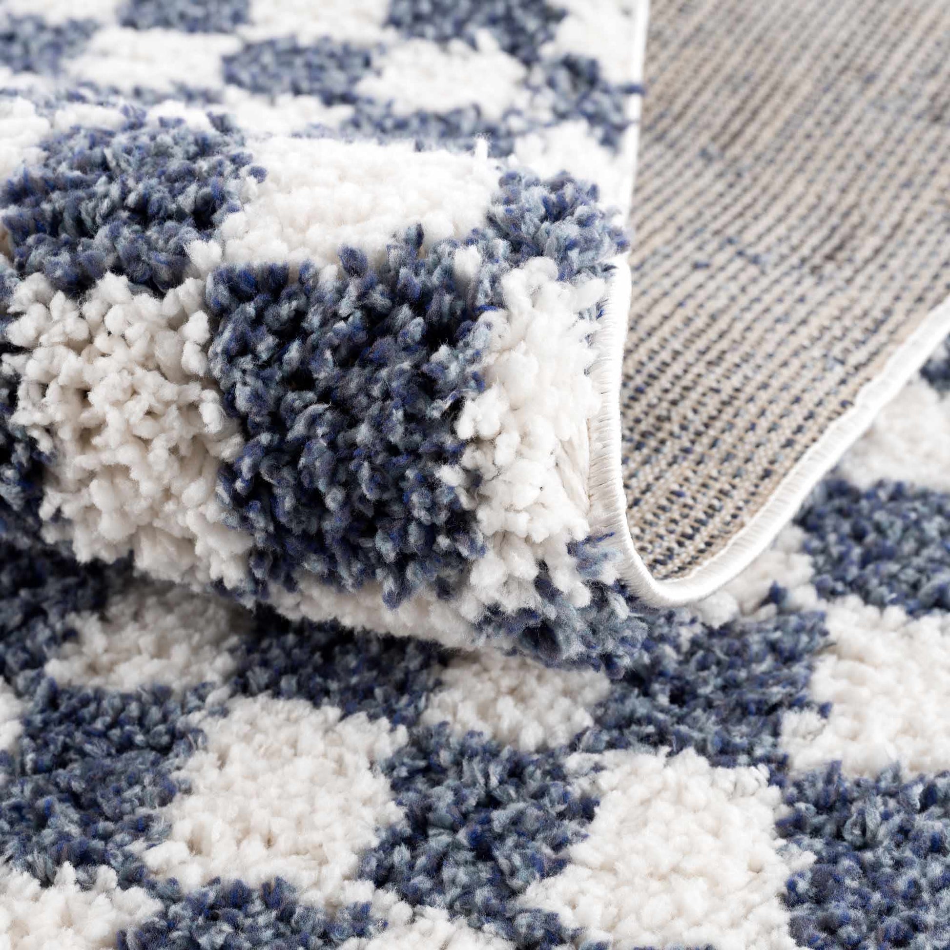 Kieu Blue & White Checkered Area Rug - Tree of Life