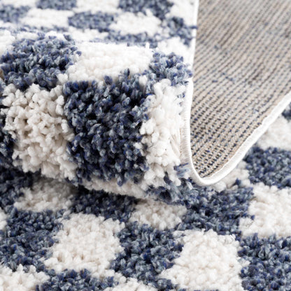 Kieu Blue & White Checkered Area Rug - Tree of Life
