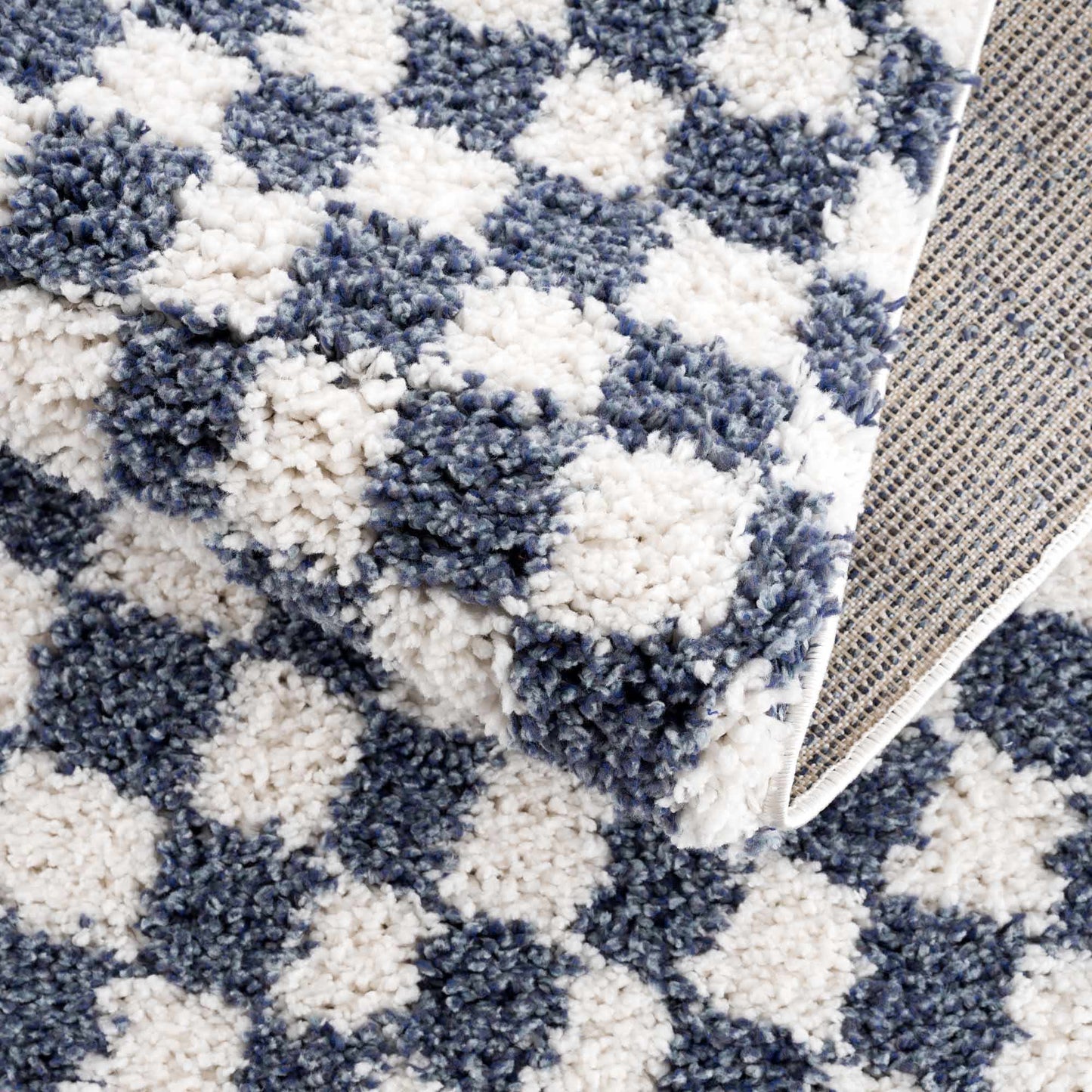 Kieu Blue & White Checkered Area Rug - Tree of Life