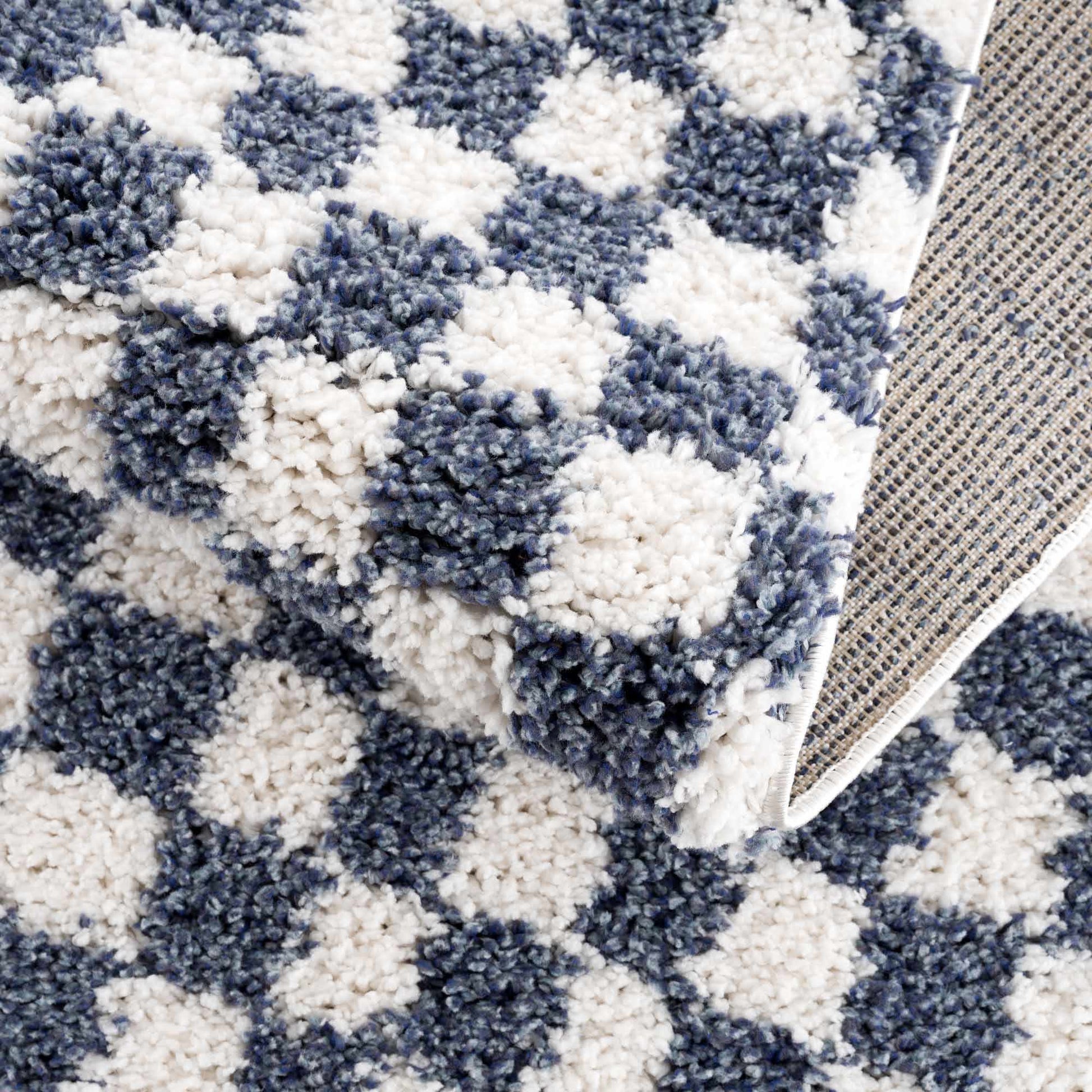 Kieu Blue & White Checkered Area Rug - Tree of Life