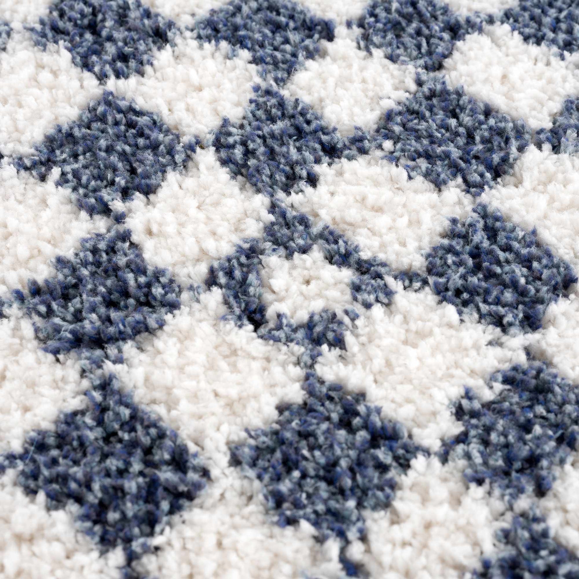 Kieu Blue & White Checkered Area Rug - Tree of Life