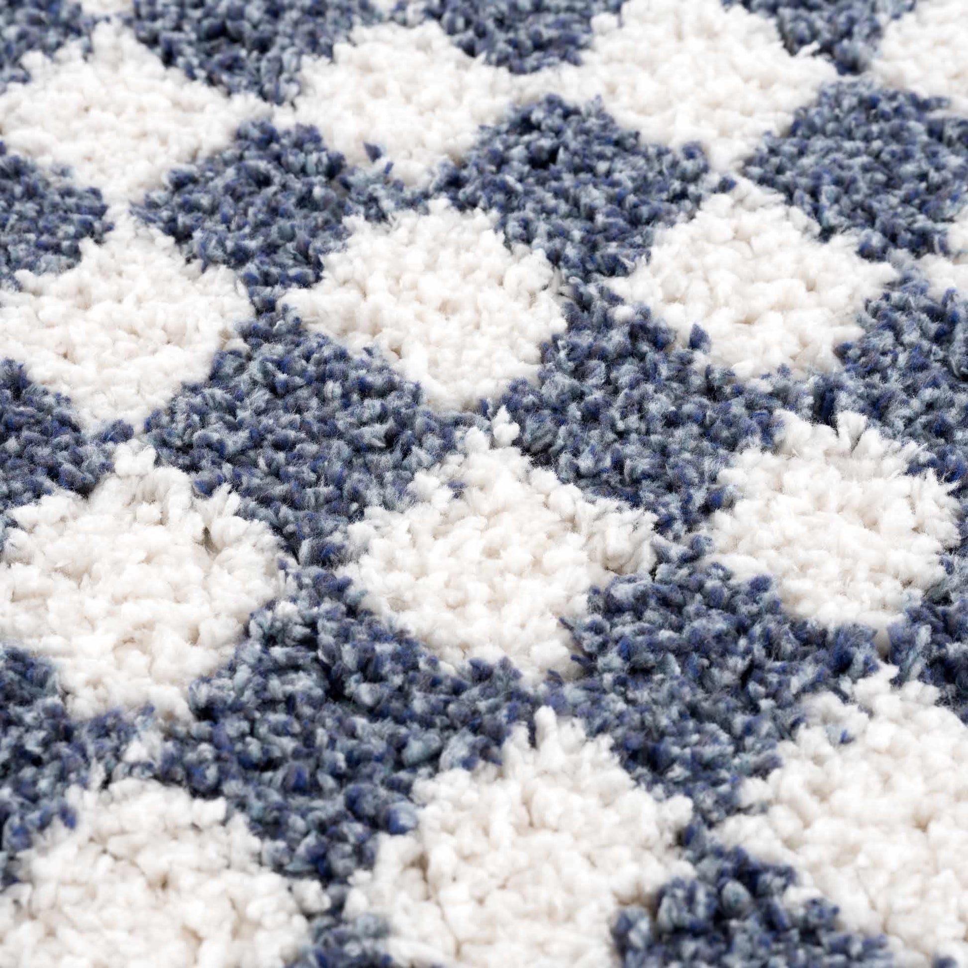 Kieu Blue & White Checkered Area Rug - Tree of Life