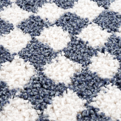 Kieu Blue & White Checkered Area Rug - Tree of Life