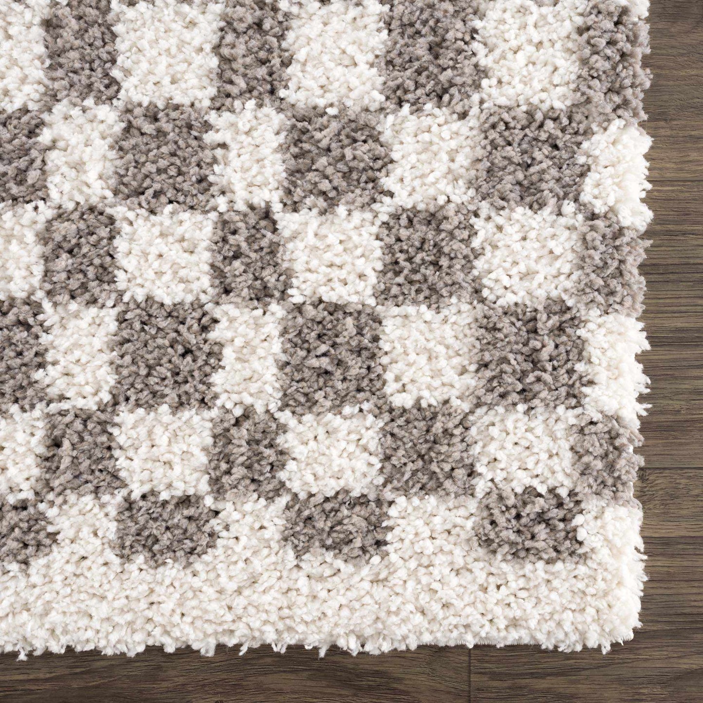 Kieu Taupe Checkered Plush Rug - Tree of Life