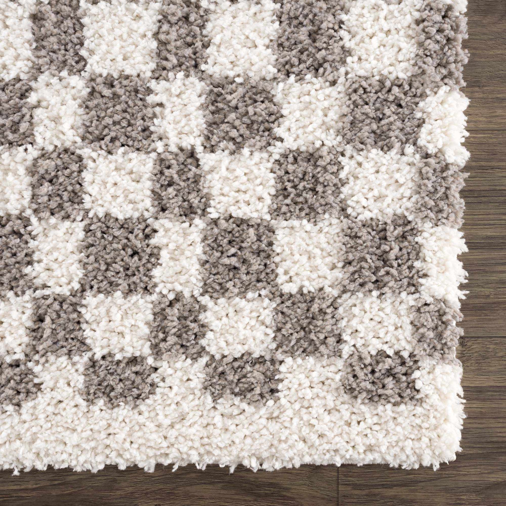 Kieu Taupe Checkered Plush Rug - Tree of Life