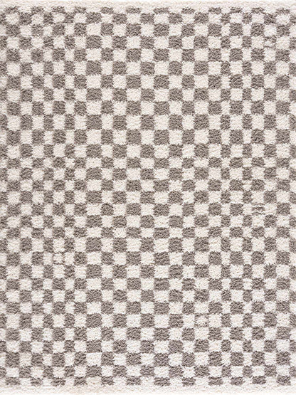 Kieu Taupe Checkered Plush Rug - Tree of Life