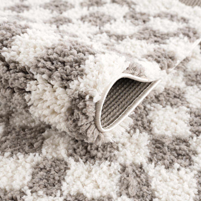 Kieu Taupe Checkered Plush Rug - Tree of Life